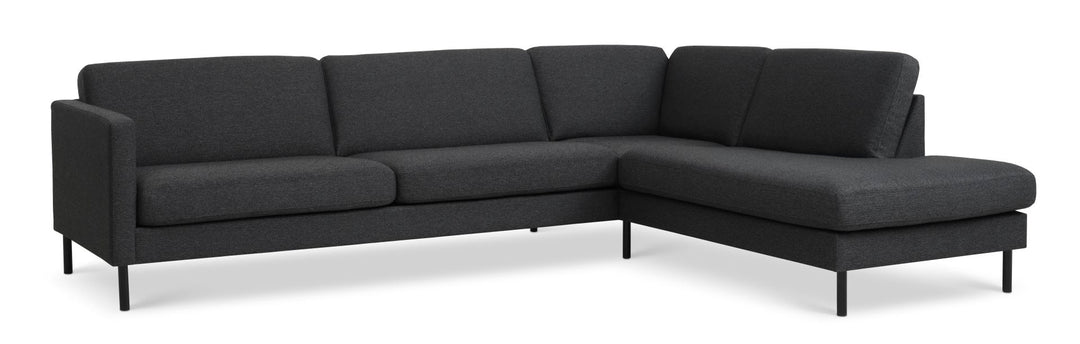 Ask sæt 61 stor OE sofa m. højre chaiselong antracitgrå polyester stof og sort metal