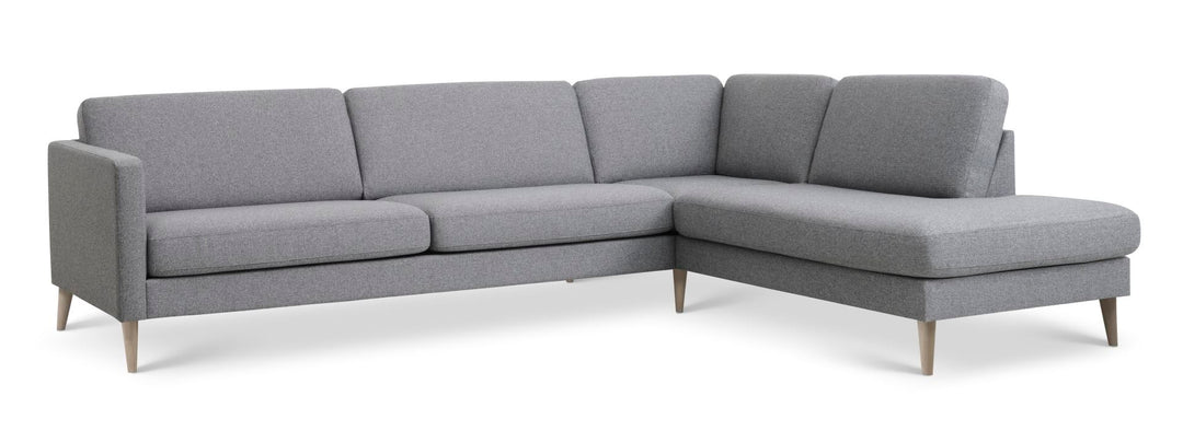 Ask sæt 61 stor OE sofa m. højre chaiselong lys granitgrå polyester stof og natur træ