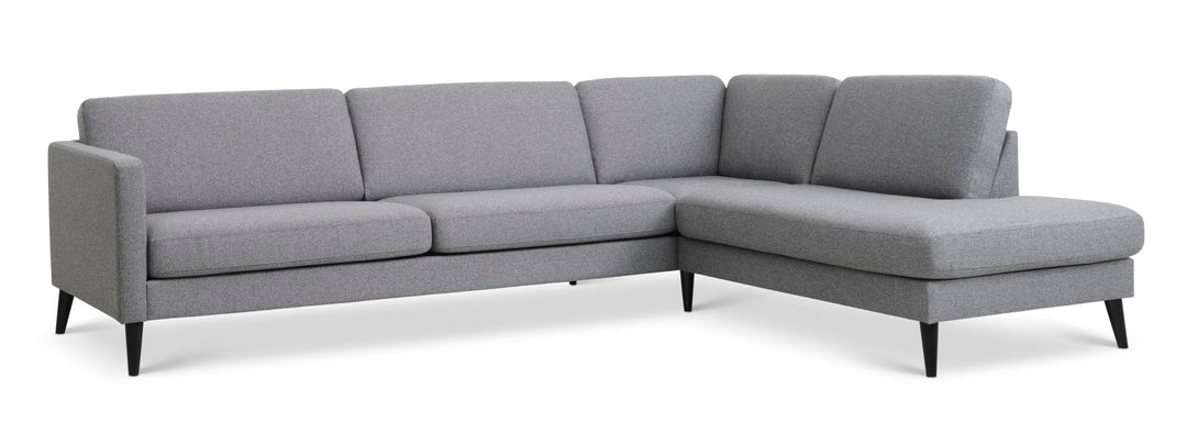 Ask sæt 61 stor OE sofa m. højre chaiselong lys granitgrå polyester stof og sort træ