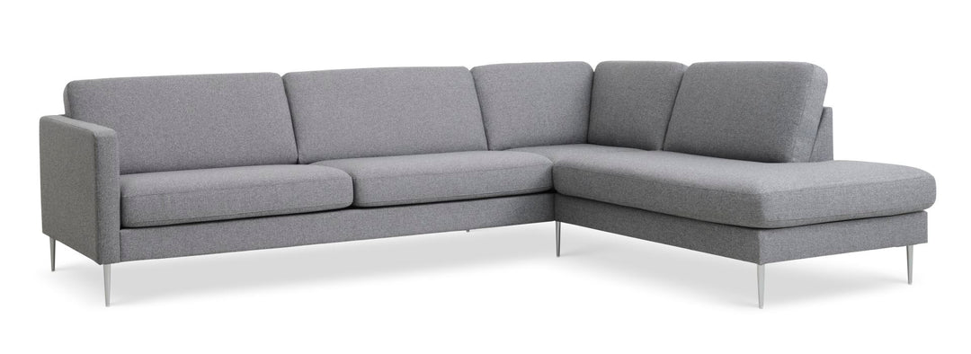 Ask sæt 61 stor OE sofa m. højre chaiselong lys granitgrå polyester stof og børstet aluminium