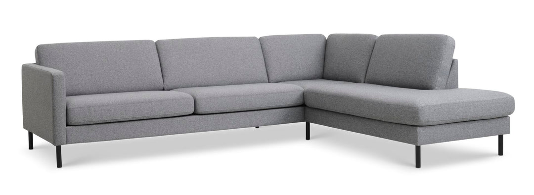 Ask sæt 61 stor OE sofa m. højre chaiselong lys granitgrå polyester stof og sort metal