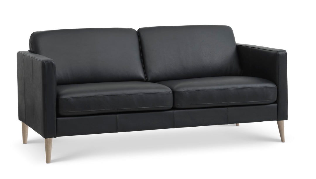 Produktbillede af Ask 2,5 pers. sofa sort semianilin læder og natur træ i premium kvalitet