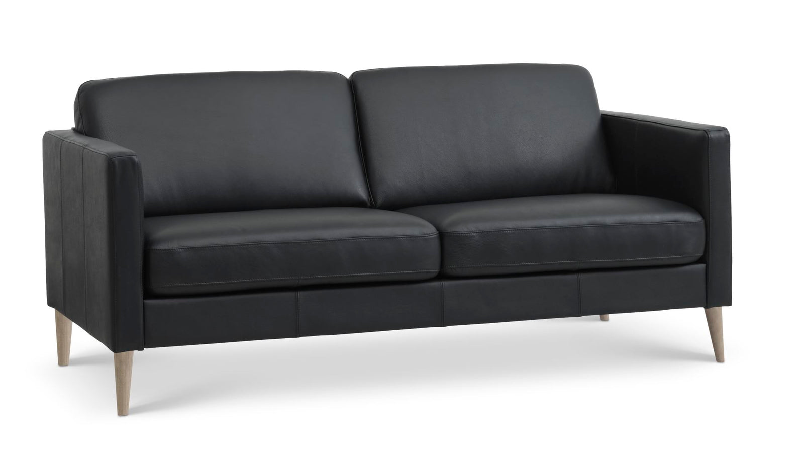 Produktbillede af Ask 2,5 pers. sofa sort semianilin læder og natur træ i premium kvalitet
