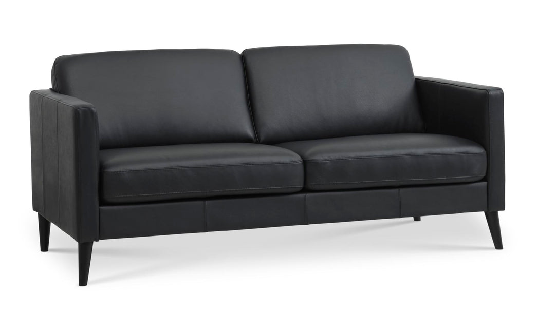 Ask 2,5 pers. sofa sort semianilin læder og sort træ