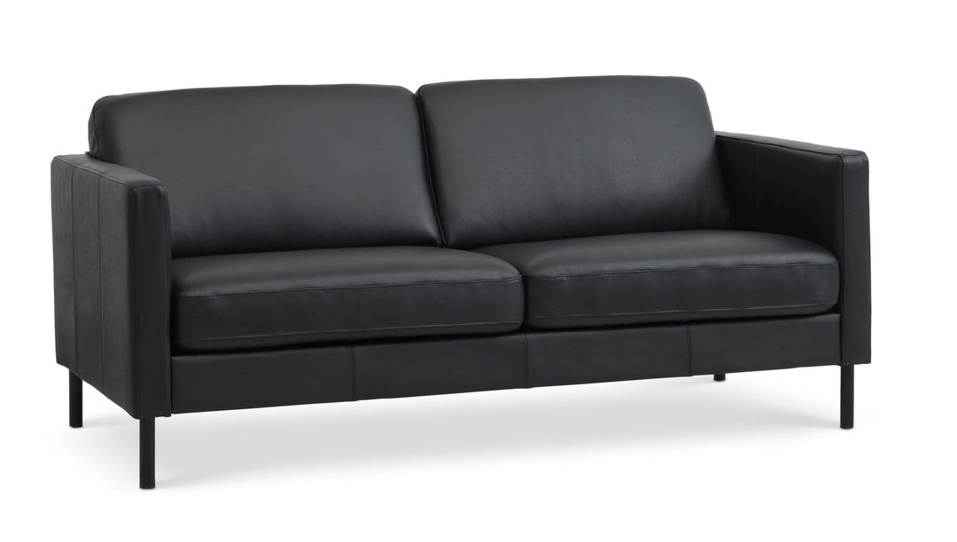 Ask 2,5 pers. sofa sort semianilin læder og sort metal