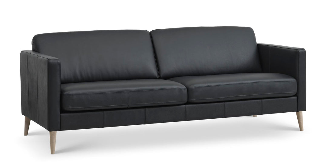 Ask 3 pers. sofa sort semianilin læder og natur træ