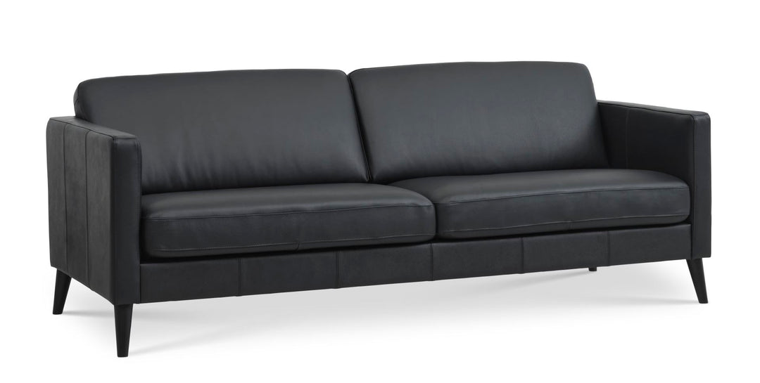 Ask 3 pers. sofa sort semianilin læder og sort træ