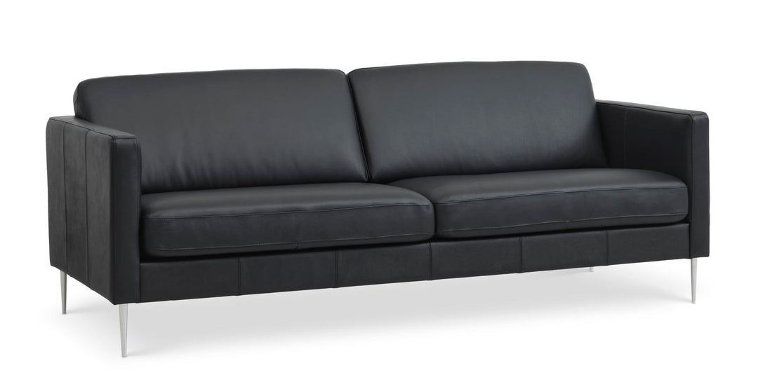 Ask 3 pers. sofa sort semianilin læder og børstet aluminium