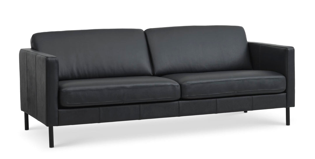 Ask 3 pers. sofa sort semianilin læder og sort metal
