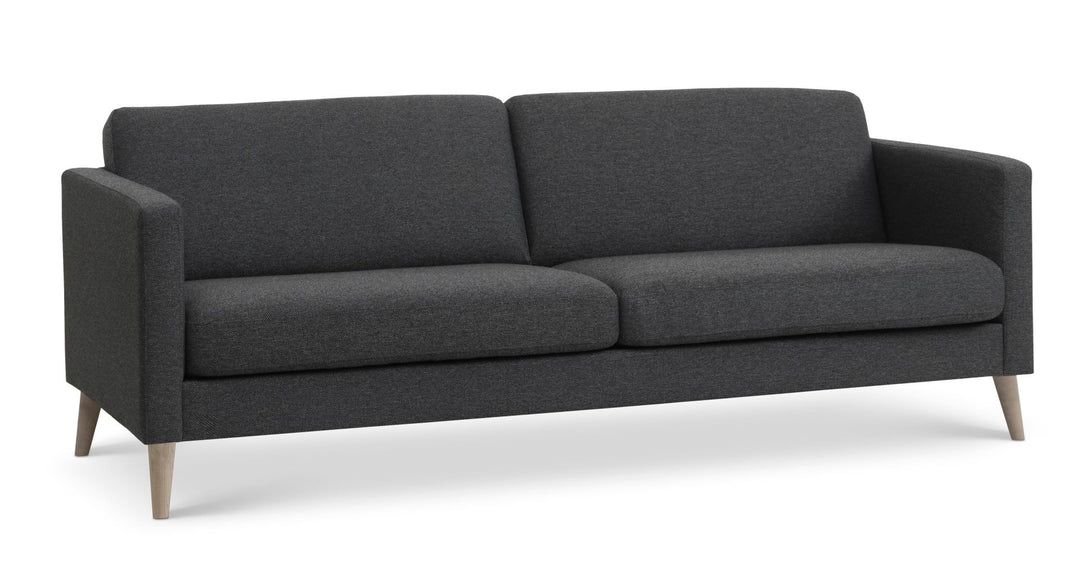 Ask 3 pers. sofa antracitgrå polyester stof og natur træ