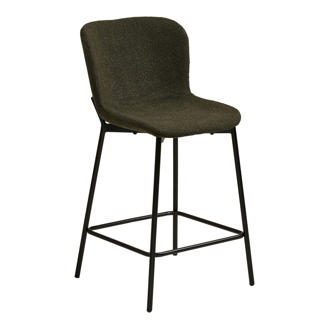 HOUSE NORDIC Maceda counterstol m. ryglæn og fodstøtte grøn bouclé og sort stål
