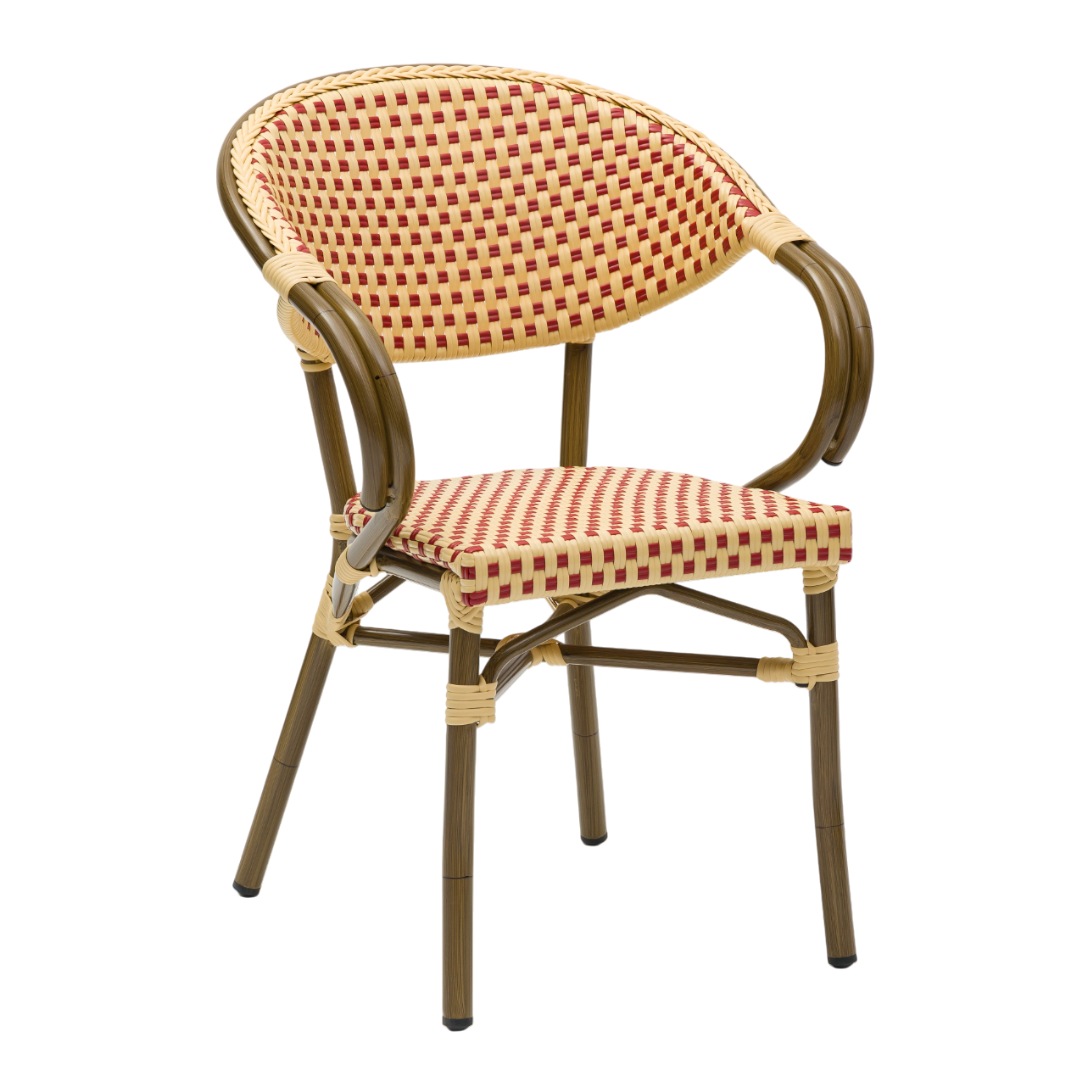Produktbillede af Paris Caféstol m. armlæn Flet Rød-beige på tilbud