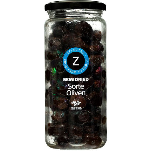 Produktbillede af Halvtørrede Sorte Oliven 300g Zelected på tilbud i premium kvalitet