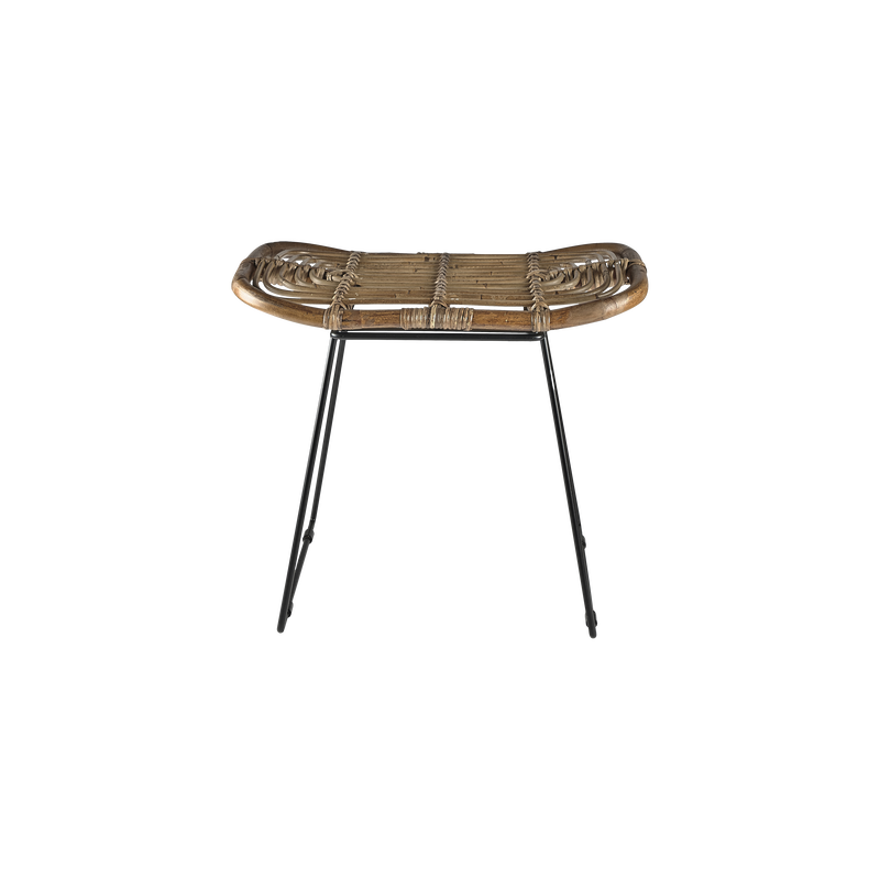VILLA COLLECTION Sokna skammel rektangulær natur rattan og sort metal 53x33
