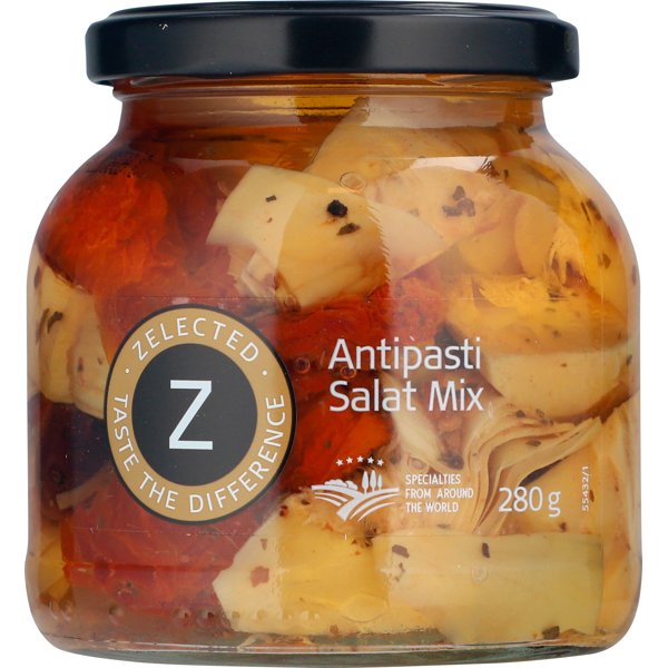 Produktbillede af Antipasti Salatmix 280g Zelected på tilbud i premium kvalitet