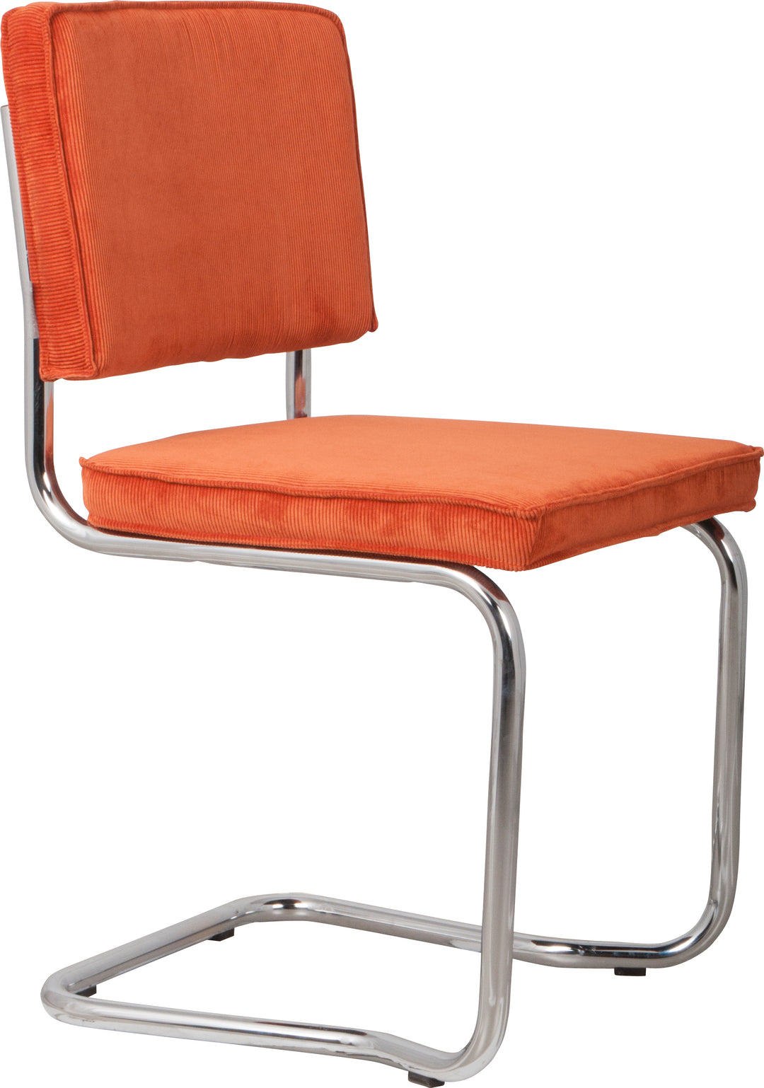 ZUIVER Ridge Rib Kink spisebordsstol stabelbar orange fløjl og sølv krom
