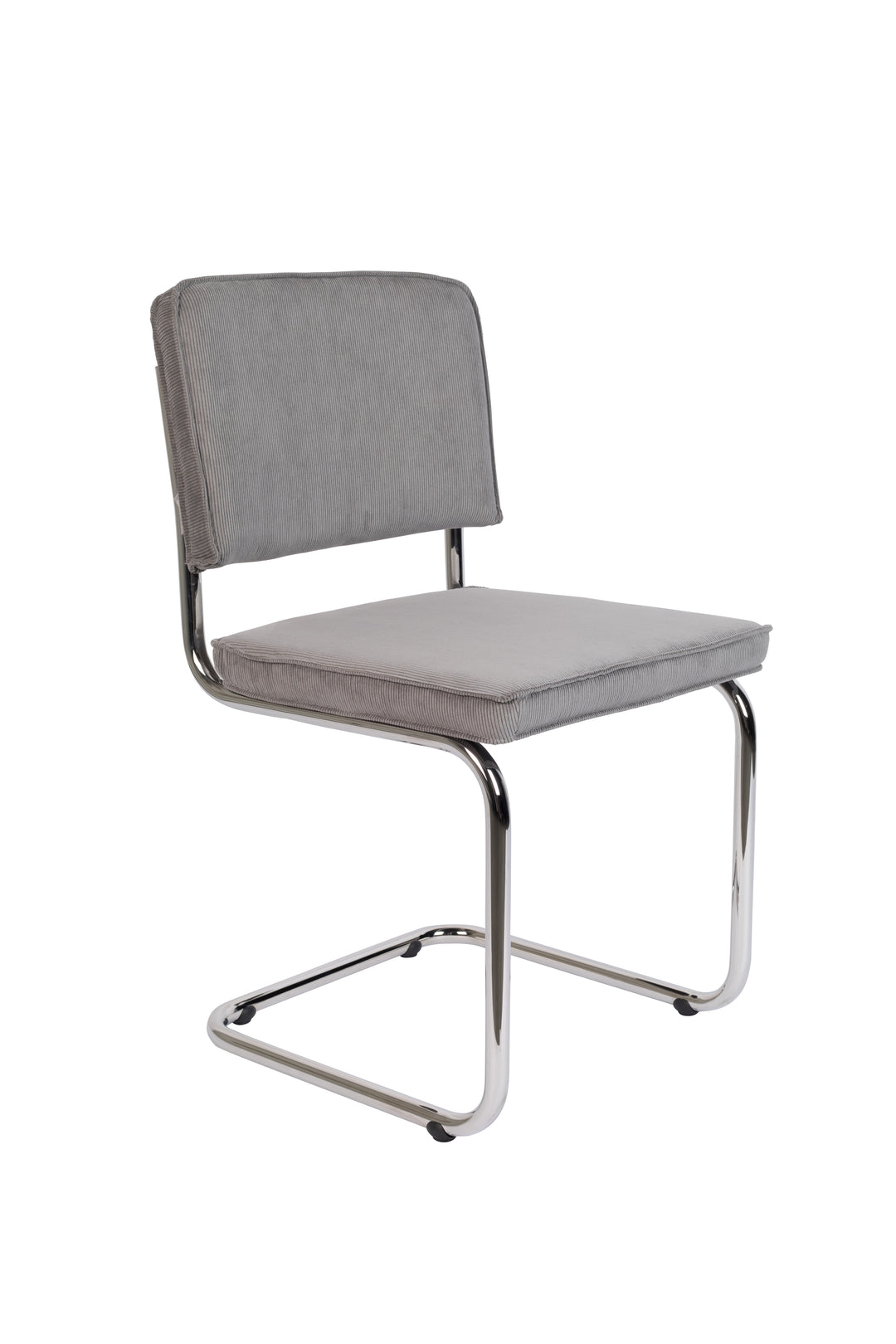 ZUIVER Ridge Rib spisebordsstol lysegrå fløjl polyester og sølv krom