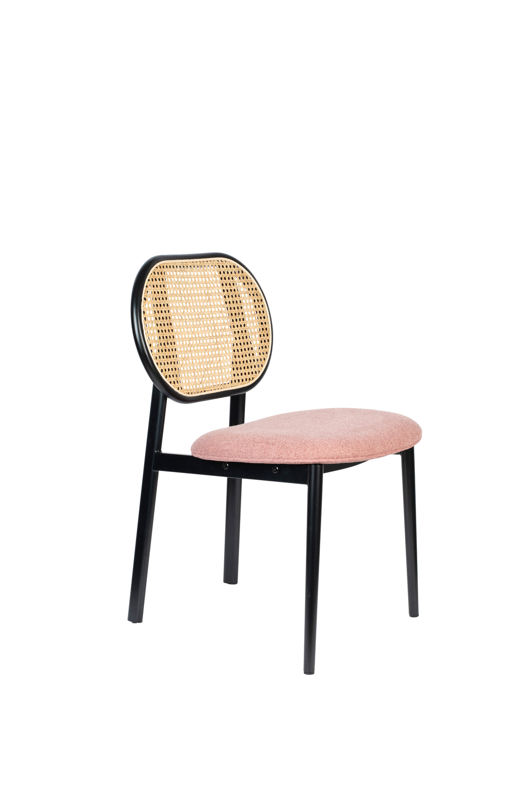 ZUIVER Spike spisebordsstol natur rattan lyserød polyester og sort stål