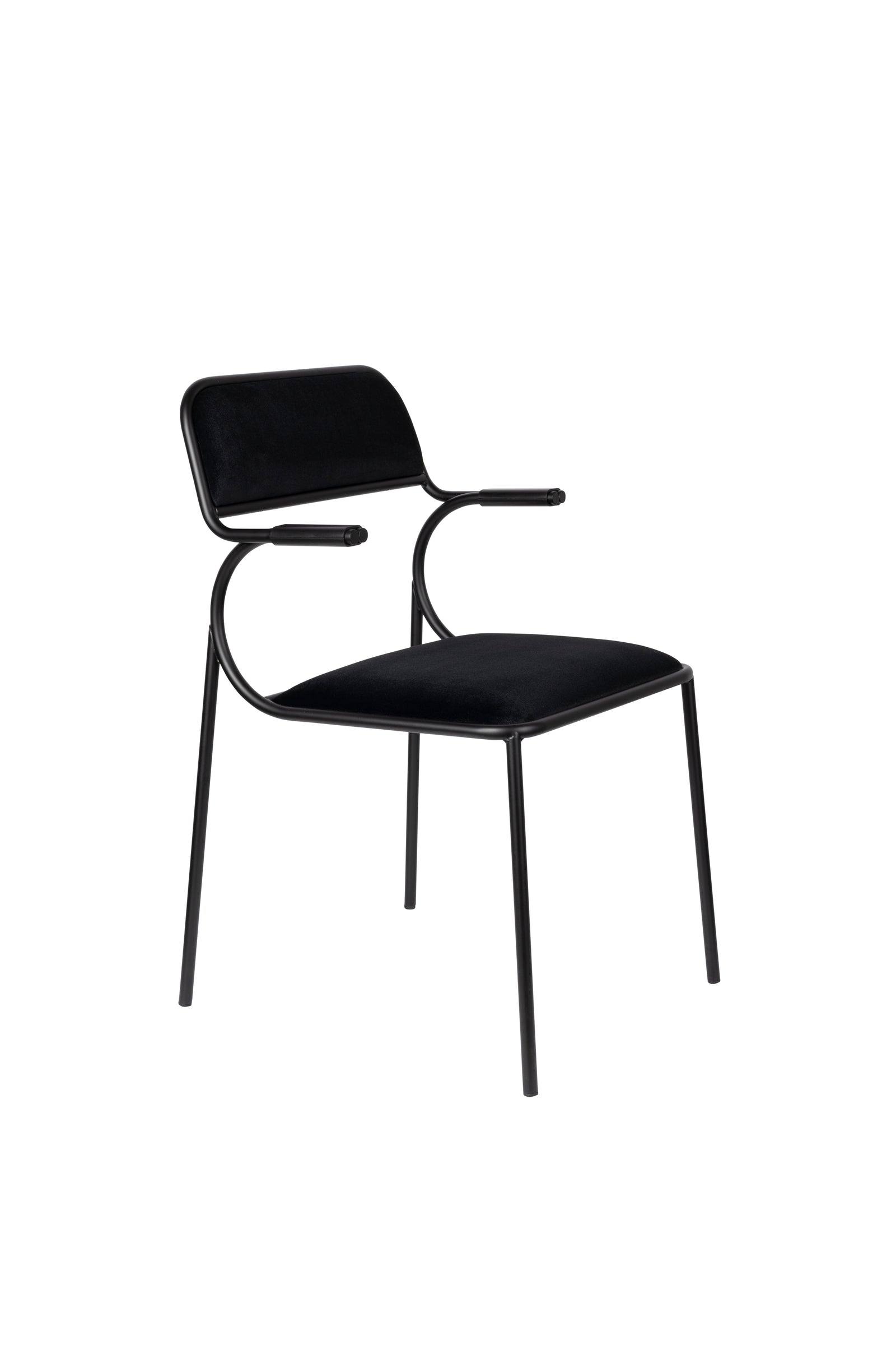 Produktbillede af ZUIVER Alba lænestol m. armlæn sort fløjl og sort metal i premium kvalitet