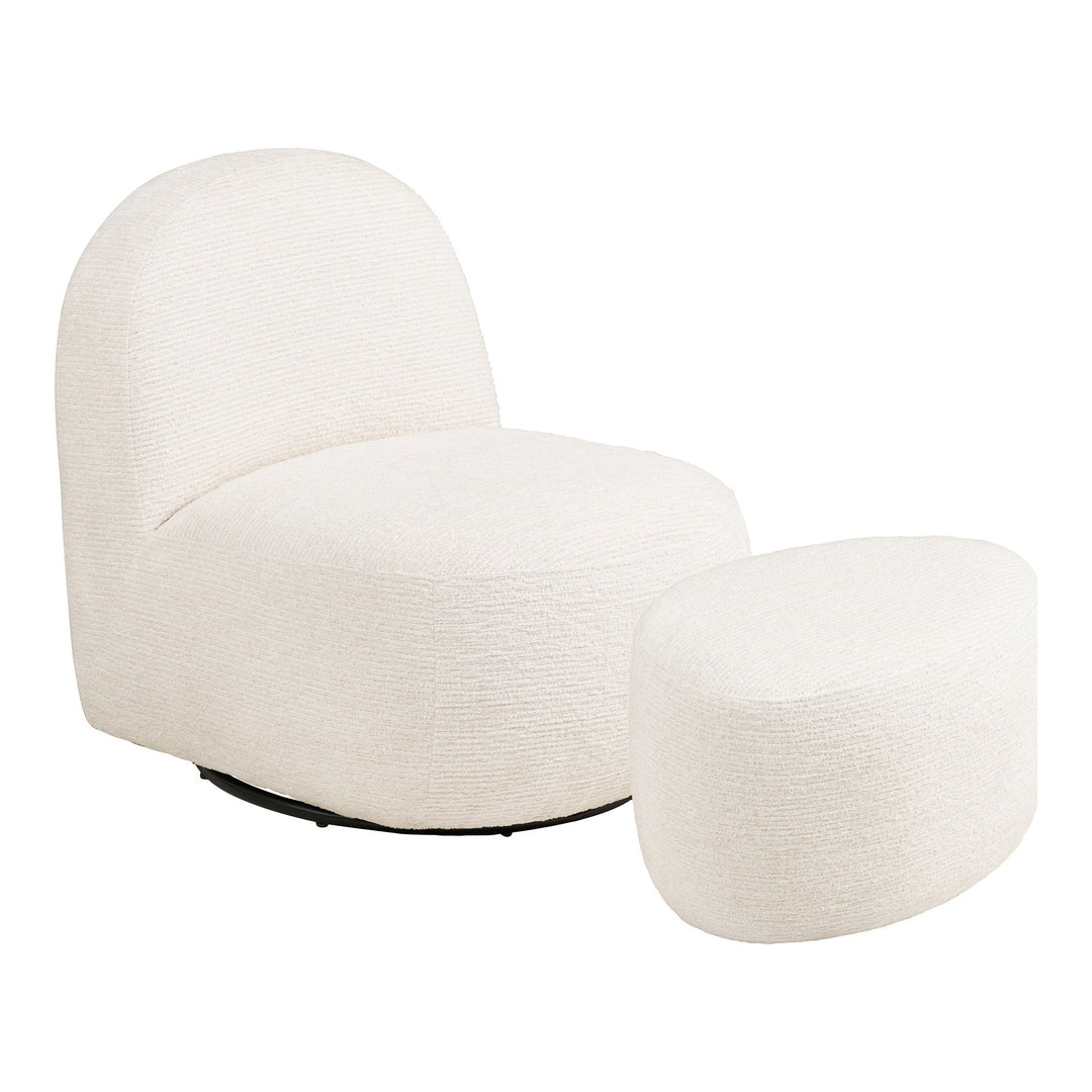 HOUSE NORDIC  Milo drejestol og fodskammel offwhite polyester og metal sæt af 2