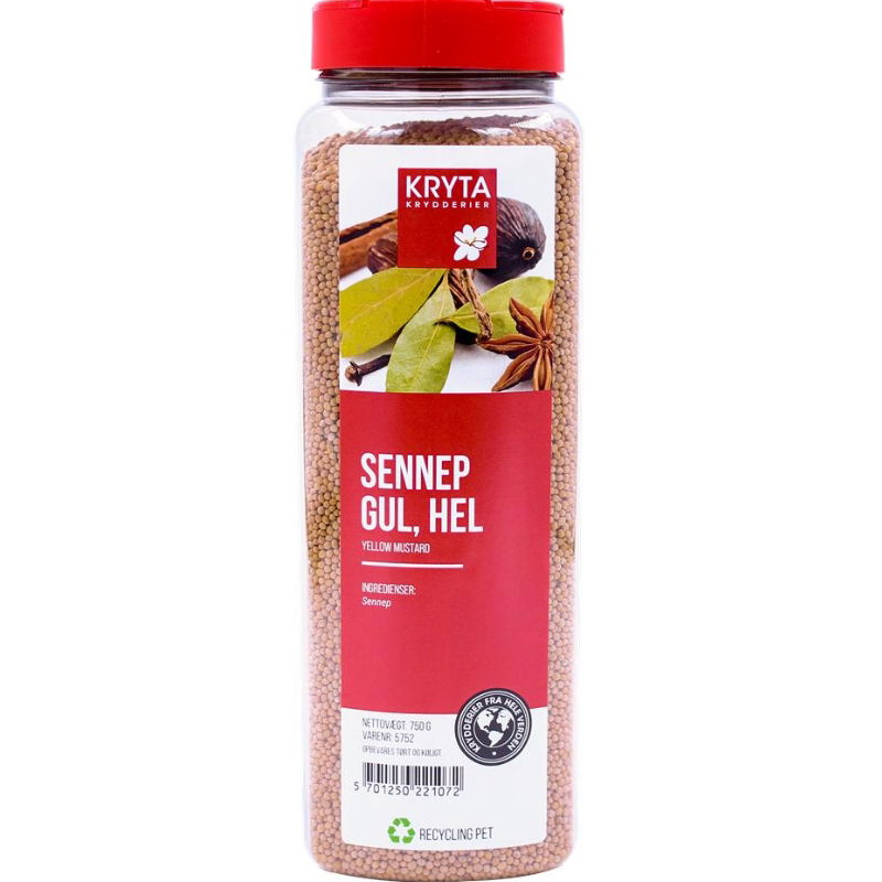 Produktbillede af Hele Gule Sennepsfrø 750 g på tilbud i premium kvalitet