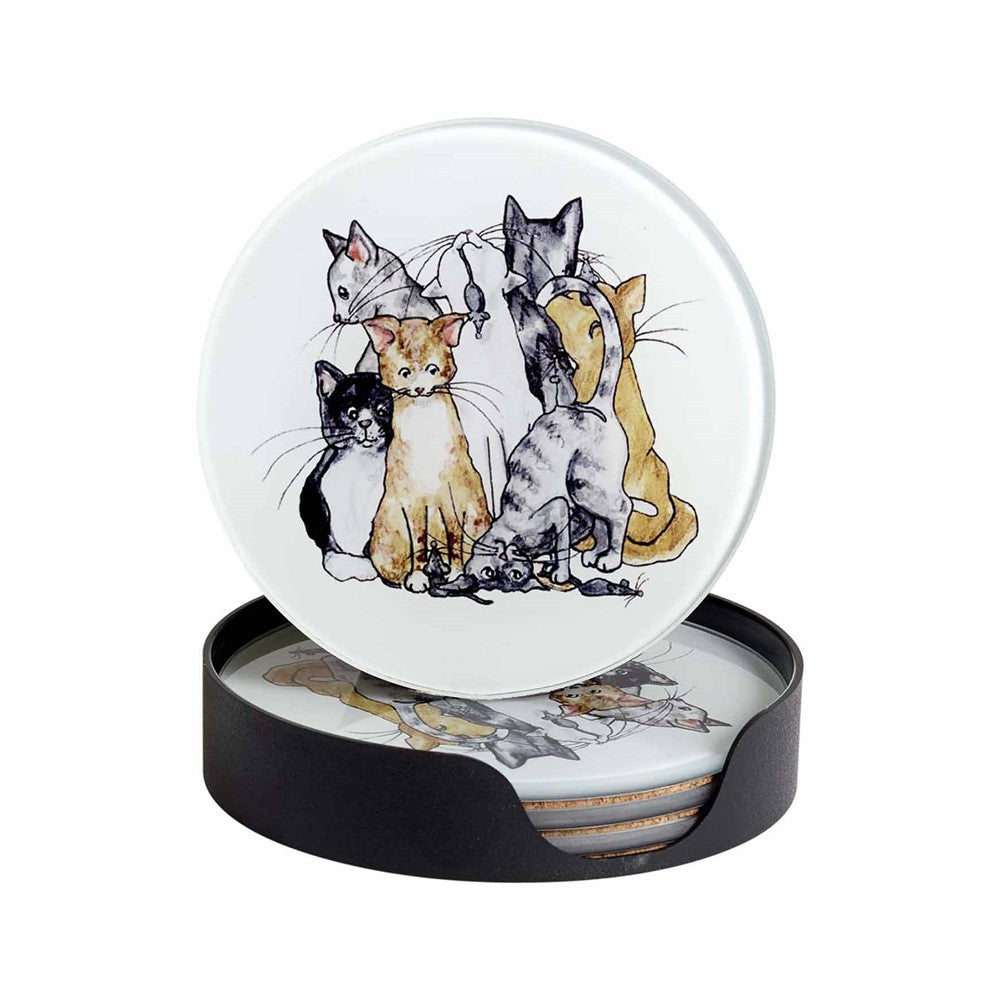 Produktbillede af Nääsgränsgården Coaster Cat 4pcs Ø10cm Glasbrikker i premium kvalitet
