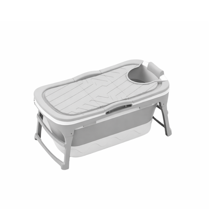 Produktbillede af Foldebadekar til voksne 118cm/Grå uden fodmassage. Bonus! Luksusslange i grå på 300 cm lækker badepude med rygstøtte samt ekstra prop og stofpose til badekarret inkl. Værdi kr. 795,- på tilbud i høj kvalitet
