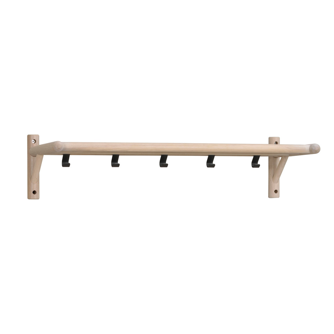 ROWICO rektangulær Milford hattehylde m. 5 knager hvidvasket eg og sort metal 80cm