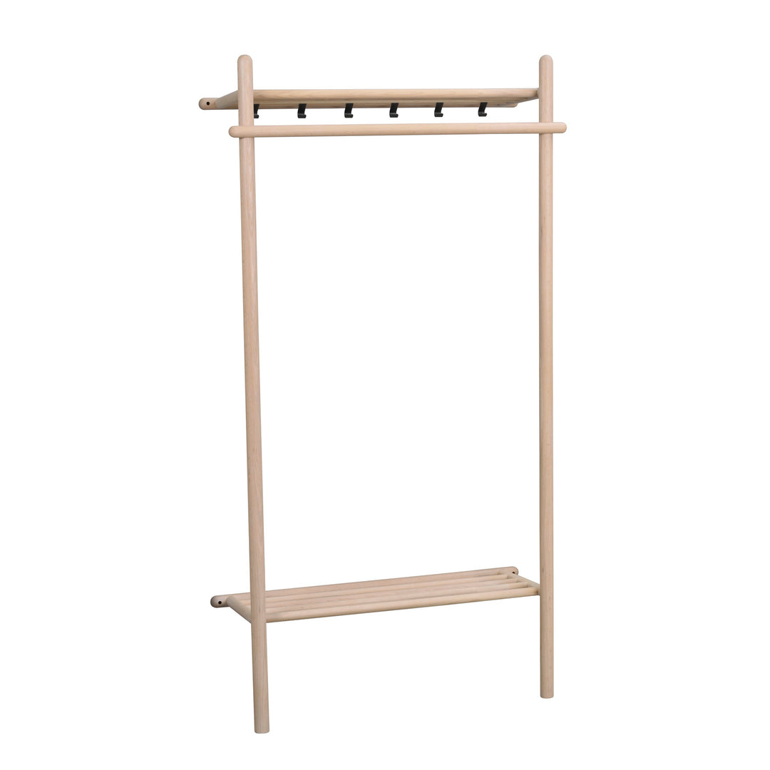 ROWICO Milford garderobestativ m. 6 knager og 1 hylde hvidvasket eg og sort metal 180x90