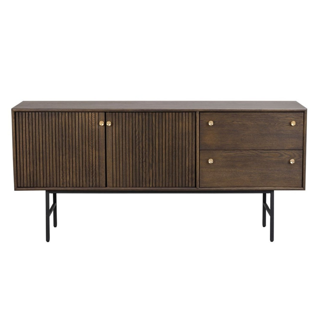ROWICO Clearbrook skænk m. 2 låger og 2 skuffer brun træ og sort metal 160x75