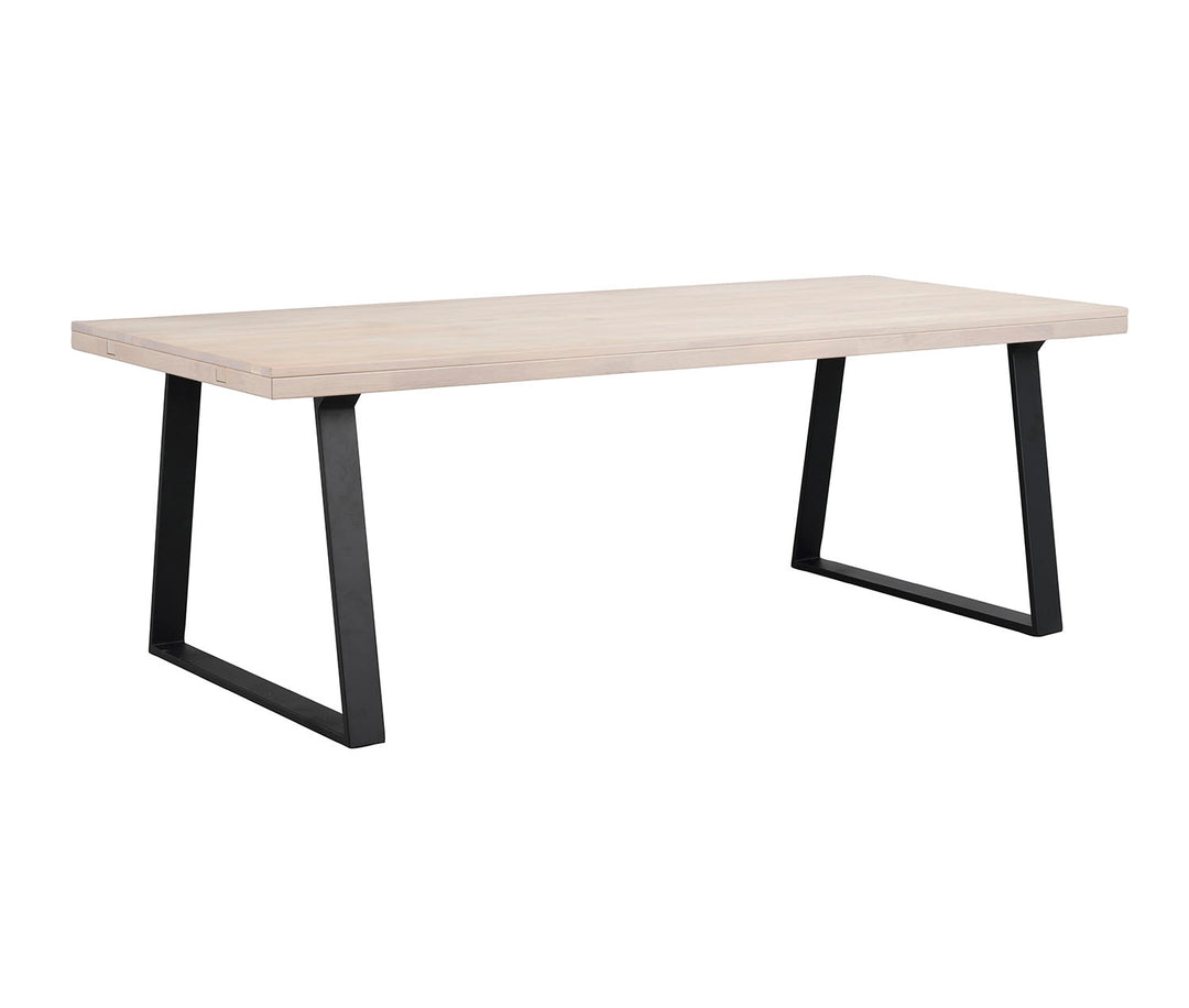 Produktbillede af ROWICO Brooklyn rektangulær spisebord m. udtræk hvidpigmenteret eg m. U-ben i sort metal 220x95 i premium kvalitet