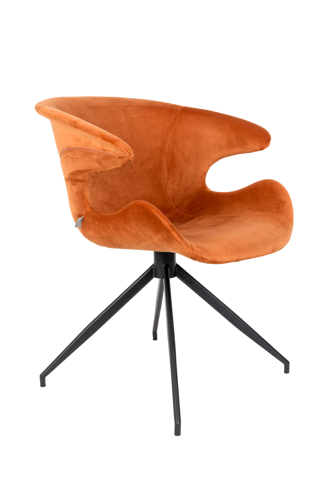ZUIVER Mia spisebordsstol m. armlæn orange fløjl polyester og sort metal