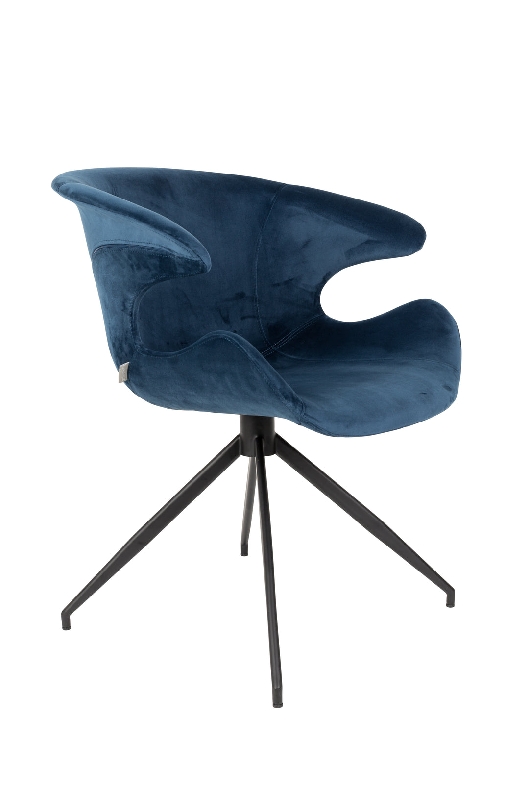 ZUIVER Mia spisebordsstol m. armlæn blå fløjl polyester og sort metal
