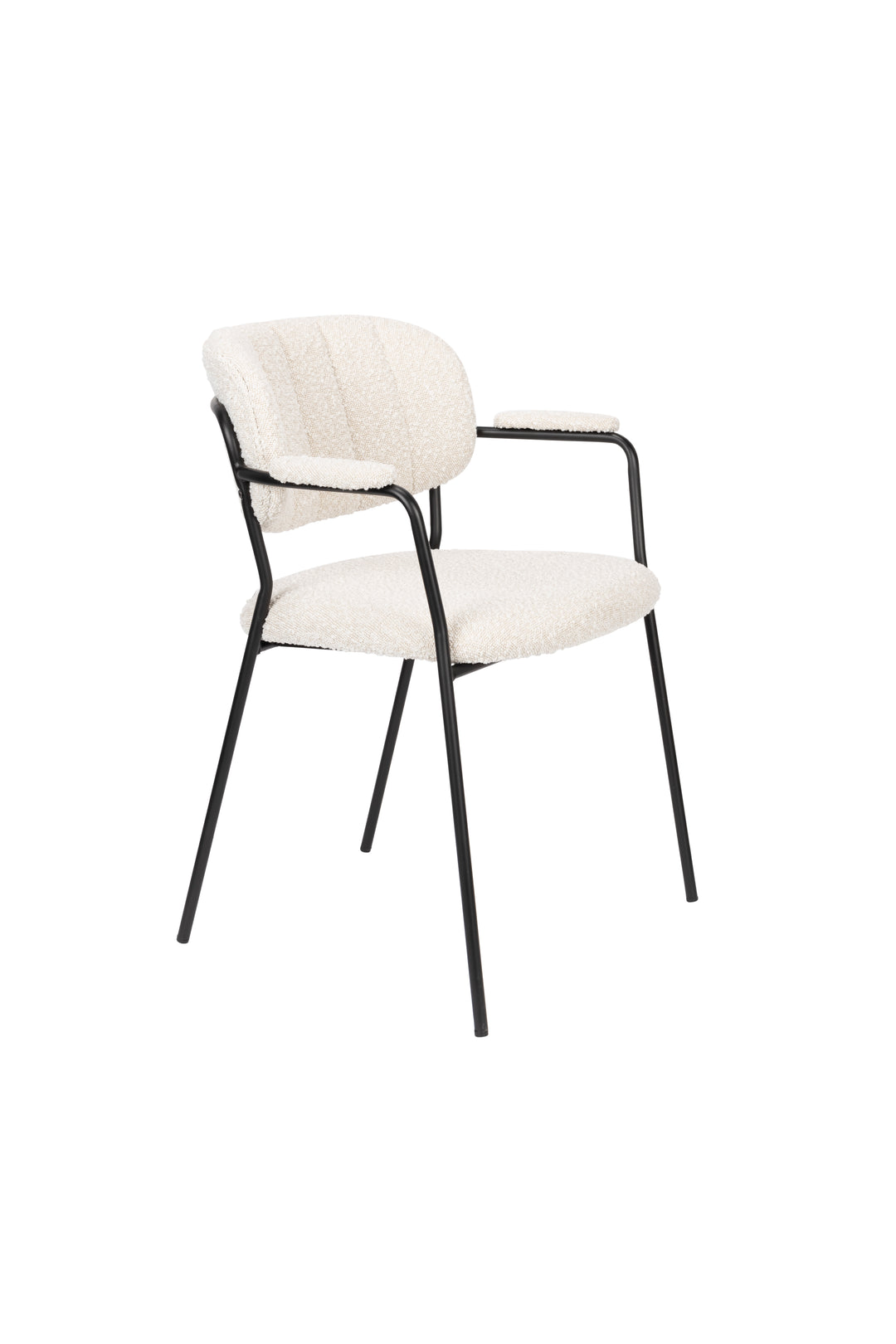 WHITE LABEL LIVING Jolien spisebordsstol m. armlæn hvid bouclé og sort stål
