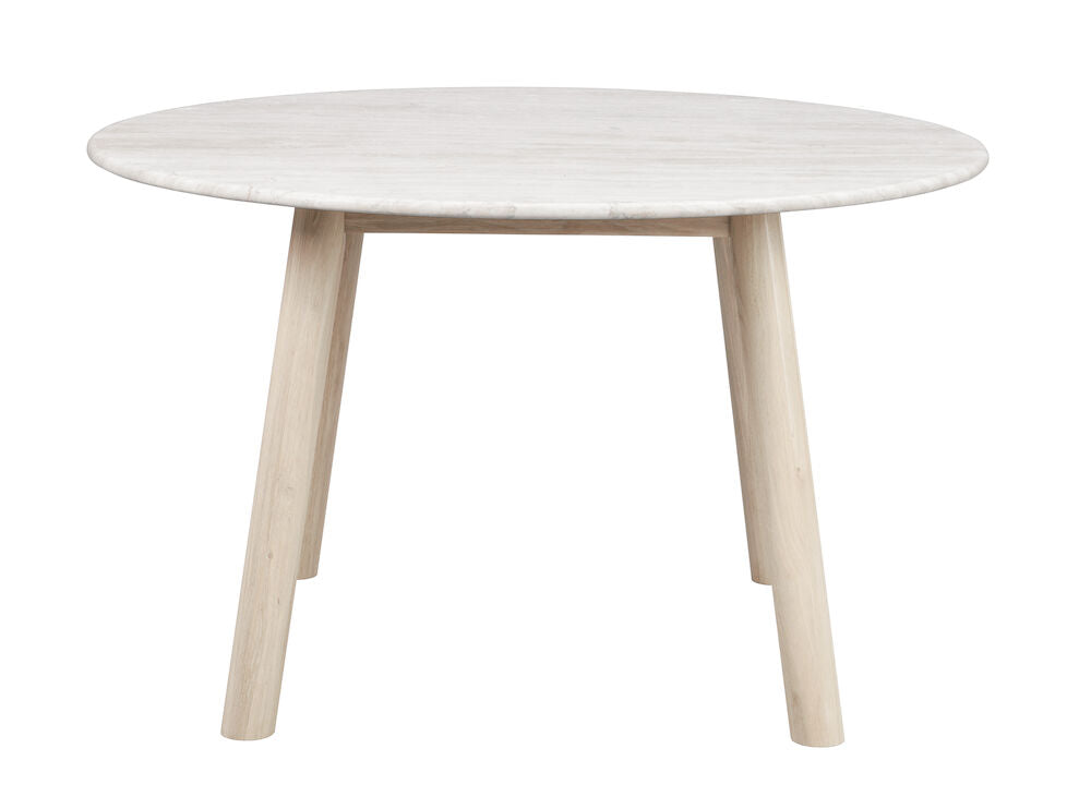ROWICO Taransay spisebord rund beige travertin og hvidvasket eg Ø125