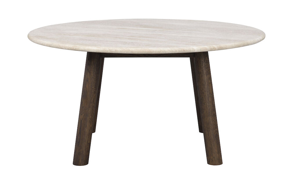 ROWICO Taransay sofabord rund beige travertin og brun eg Ø90