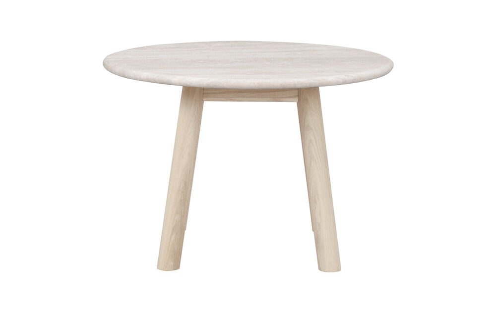 ROWICO Taransay sofabord rund beige travertin og hvidvasket eg Ø60