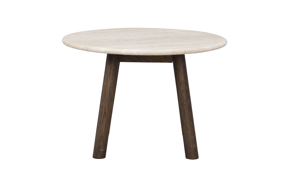 ROWICO Taransay sofabord rund beige travertin og brun eg Ø60