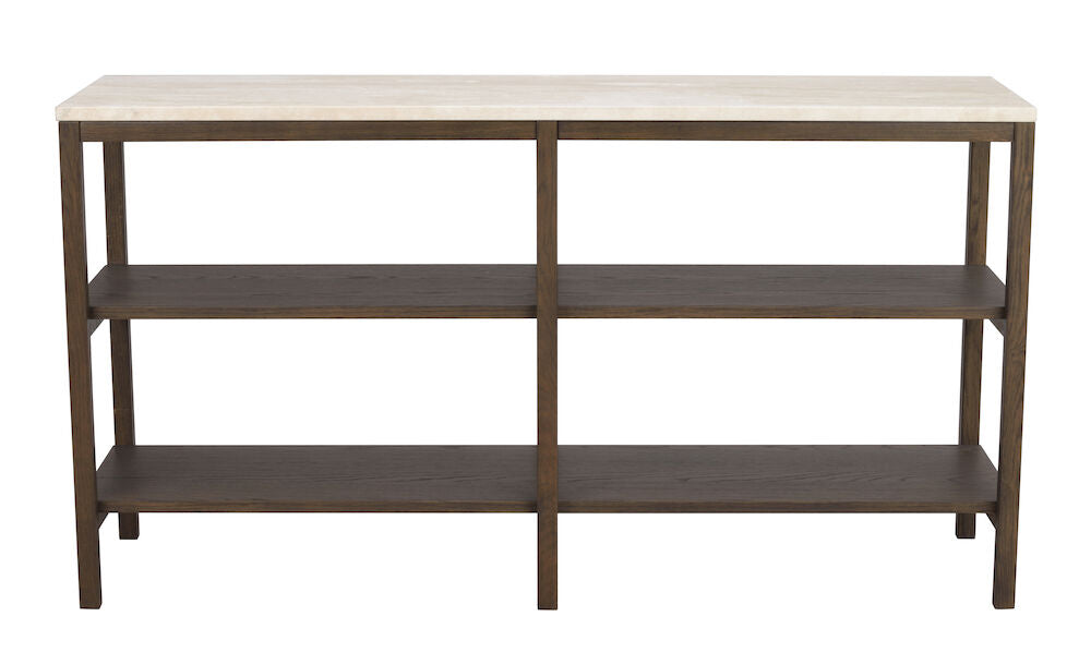ROWICO Orwel konsolbord m. 2 hylder beige travertin og brun eg 140x40