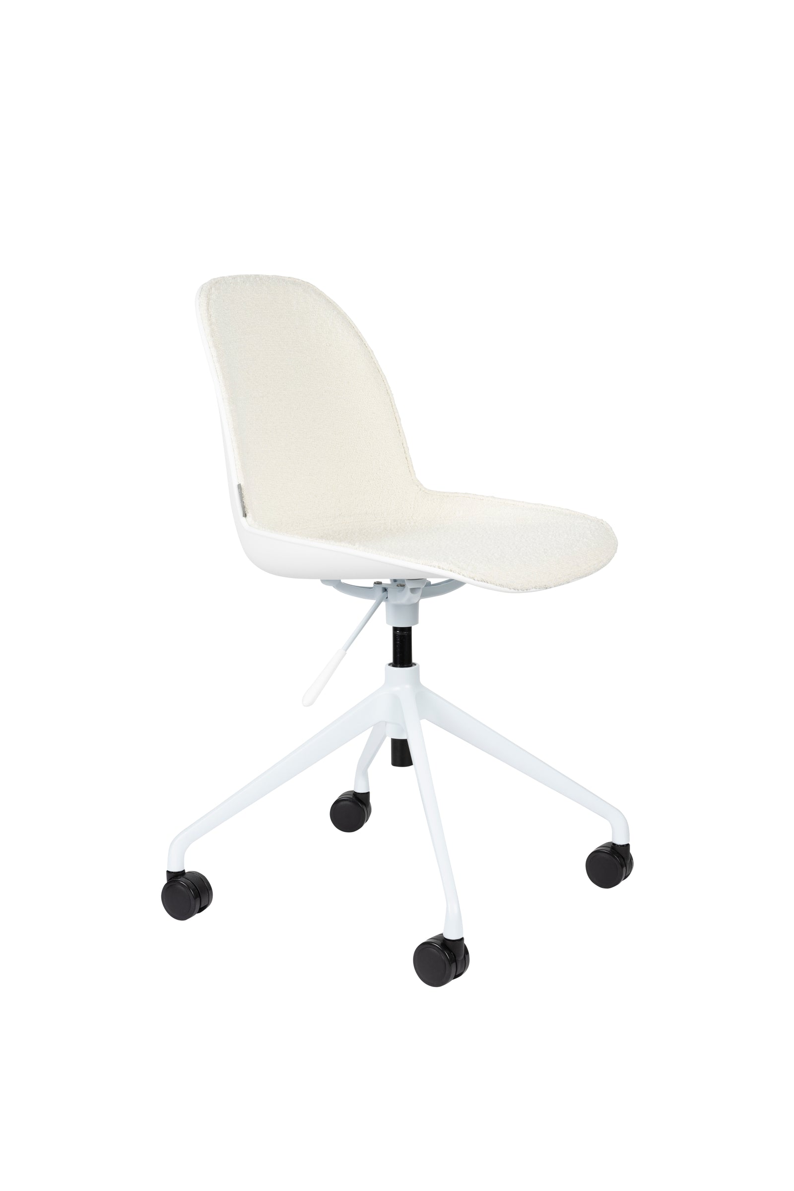 Produktbillede af ZUIVER Albert Kuip kontorstol m. hjul hvid polyester og hvid aluminium i premium kvalitet