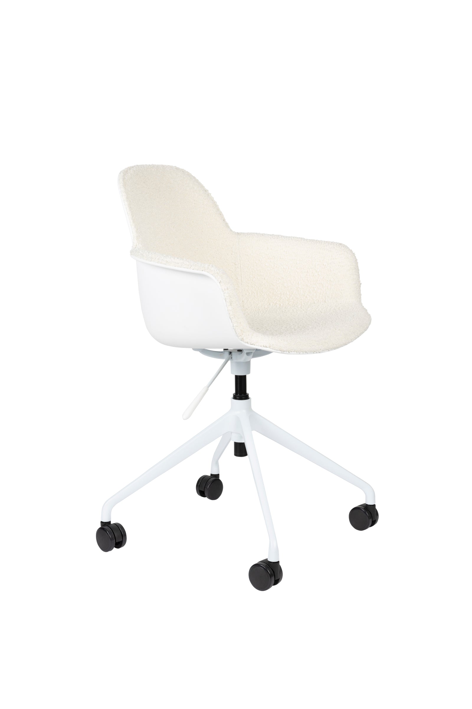 Produktbillede af ZUIVER Albert Kuip kontorstol m. armlæn og hjul hvid polyester og hvid aluminium i premium kvalitet