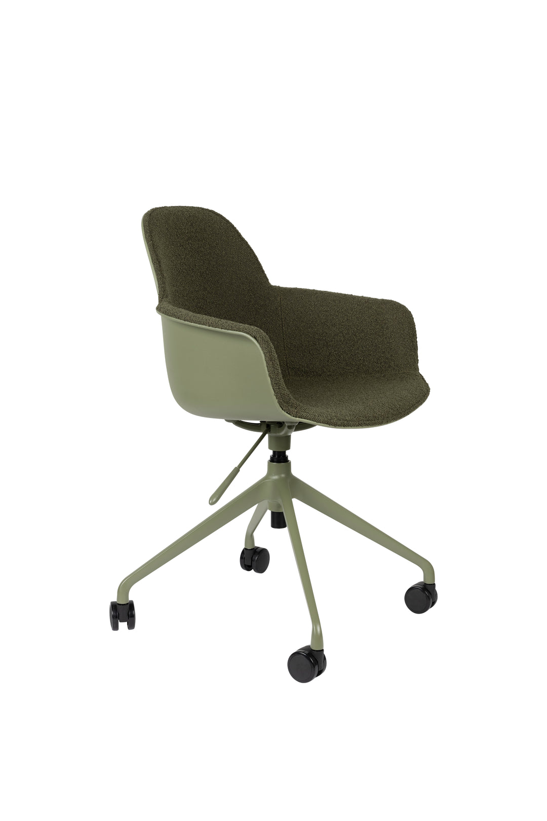 ZUIVER Albert Kuip kontorstol m. armlæn og hjul grøn polyester og grøn aluminium