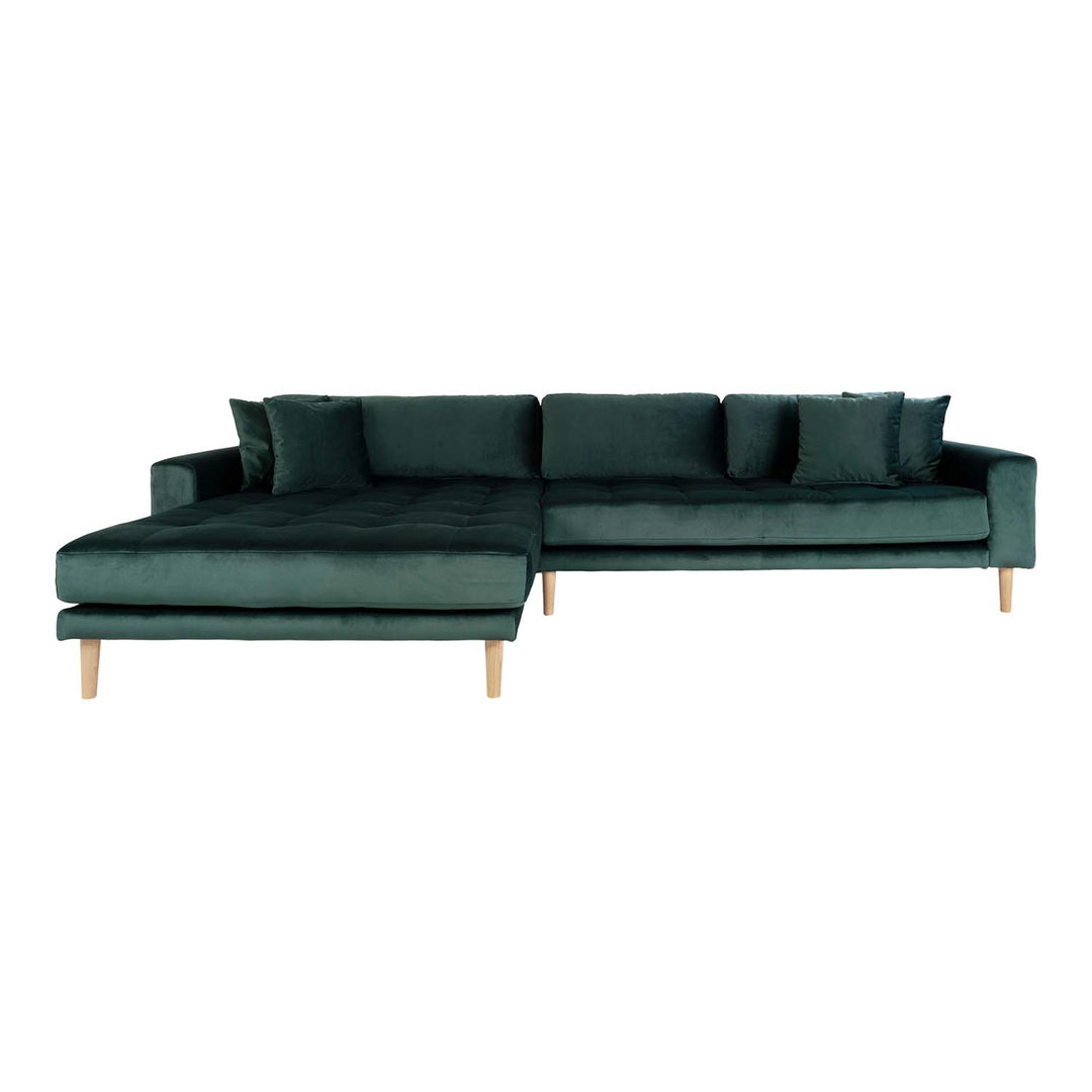HOUSE NORDIC Lido loungesofa m. venstre chaiselong mørkegrøn velour og natur træ