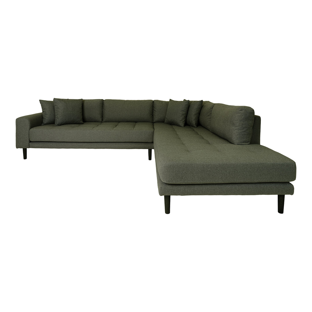 HOUSE NORDIC Lido hjørnesofa højrevendt m. 4 puder olivengrøn polyester og sort træ