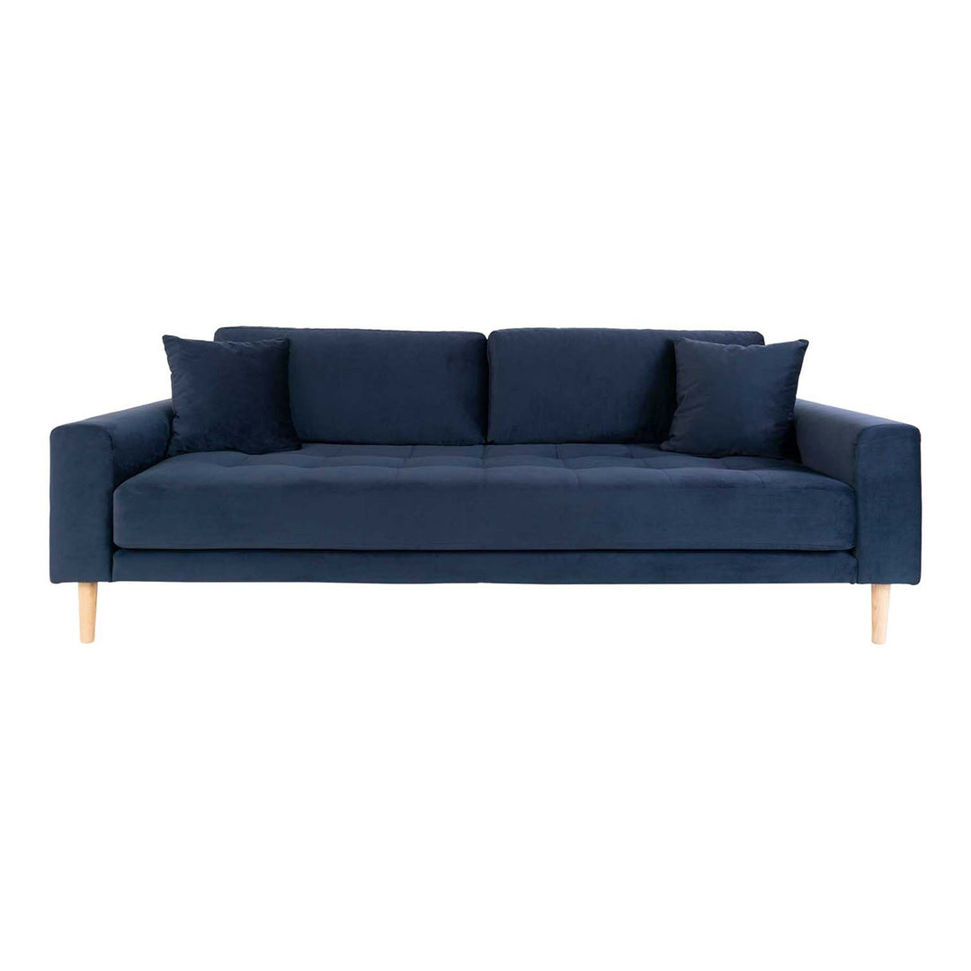 HOUSE NORDIC Lido 3 pers sofa mørkeblå velour og natur træ