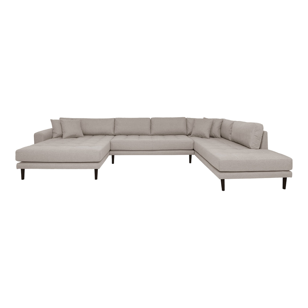 HOUSE NORDIC Lido U-Sofa m. åben ende venstrevendt og 4 puder stone polyester og sort træ