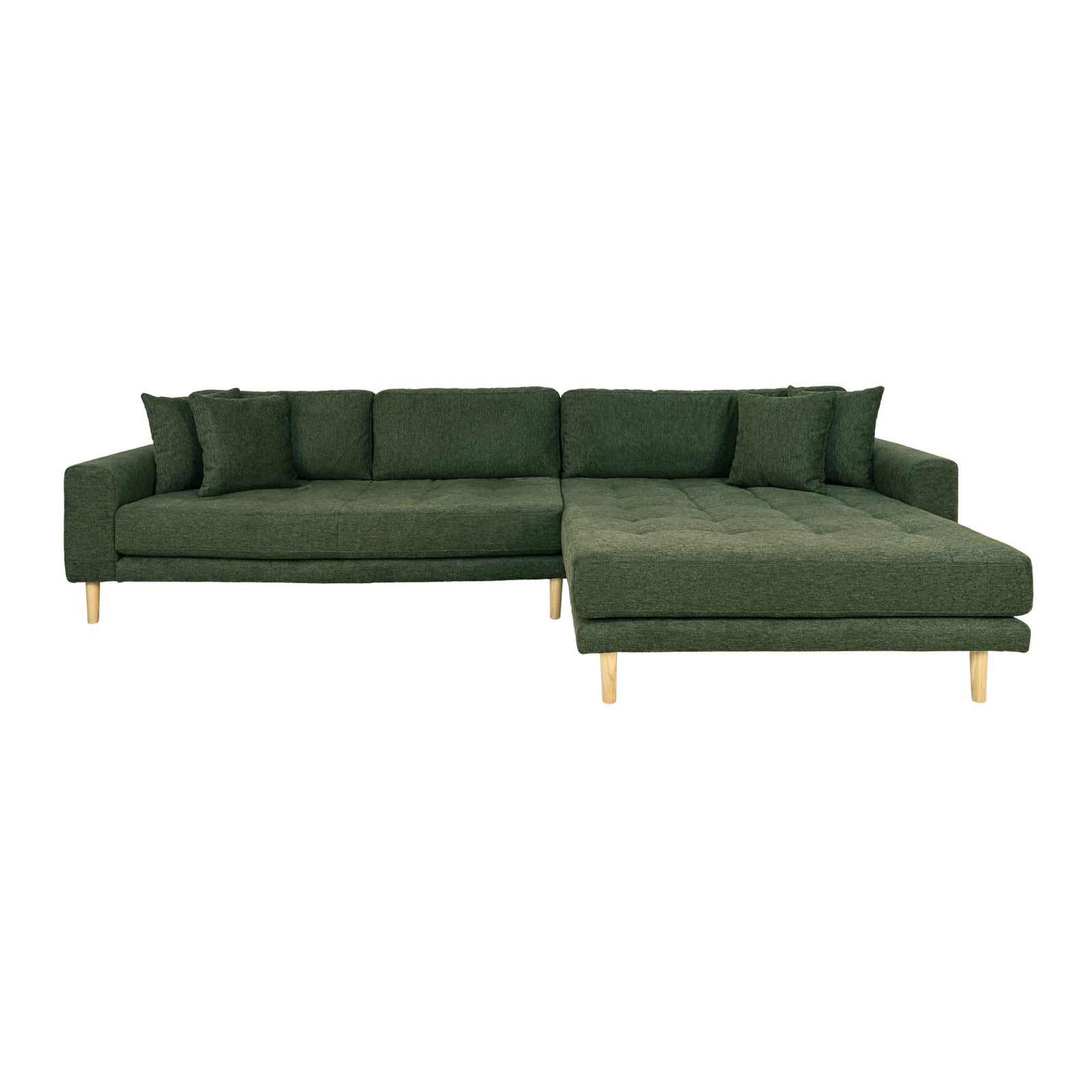 Produktbillede af HOUSE NORDIC Lido loungesofa højre chaiselong m. 4 puder olivengrøn polyester og egetræ i premium kvalitet