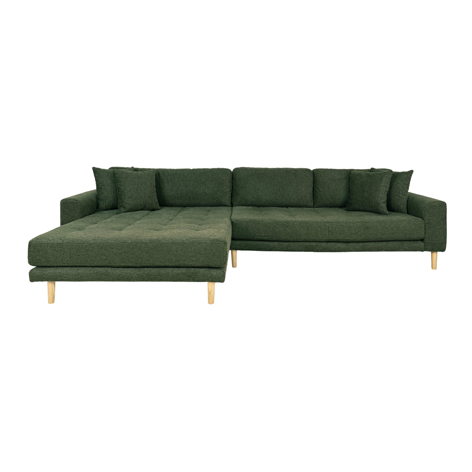Produktbillede af HOUSE NORDIC Lido loungesofa m. venstre chaiselong og 4 puder olivengrøn polyester og egetræ i premium kvalitet