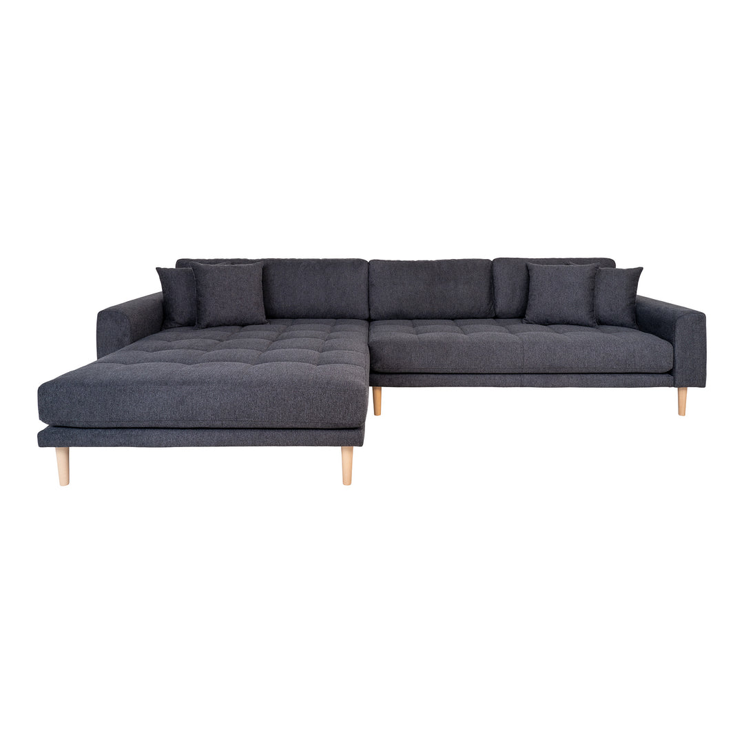 HOUSE NORDIC Lido loungesofa venstre chaiselong m. 4 puder mørkegrå polyester og natur bøg