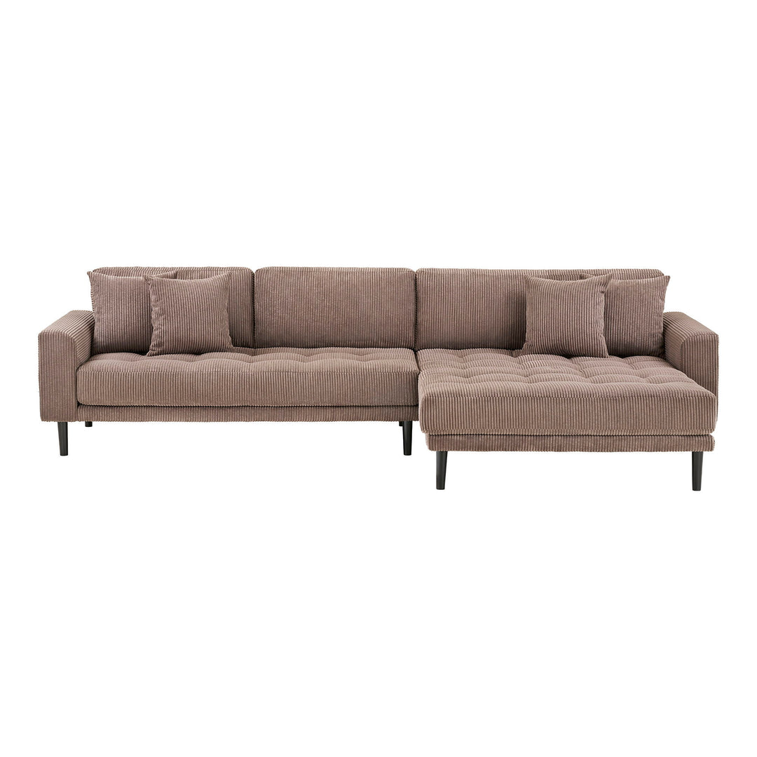 Produktbillede af HOUSE NORDIC Lido loungesofa højre chaiselong m. 4 puder brun fløjl og sort bøg i premium kvalitet